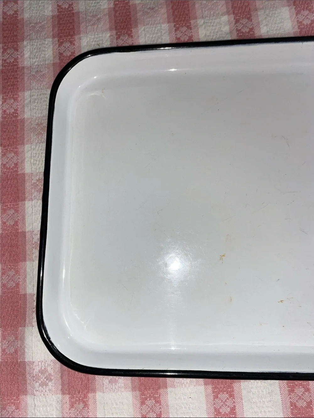Vintage White and Black Enamelware Metal Tray